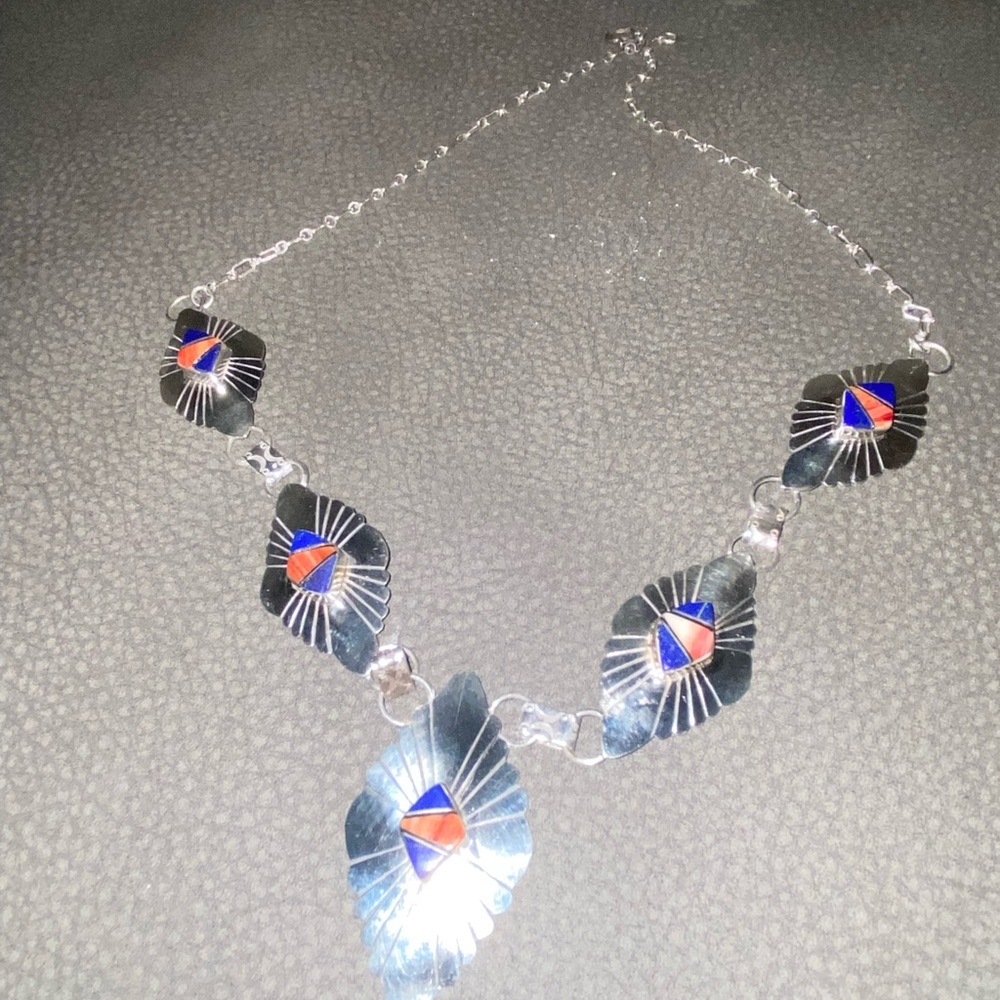 Silver Necklace with natural gems